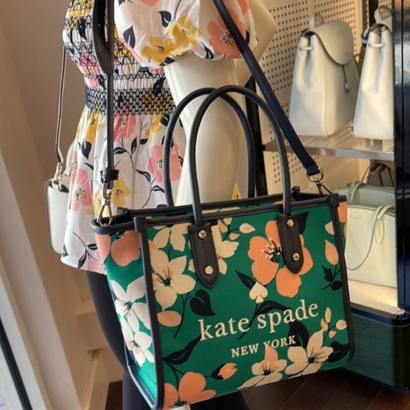 Kate Spade Small Tote Crossbody Bag Lily Blooms Green Multi - Picture 14 of 16